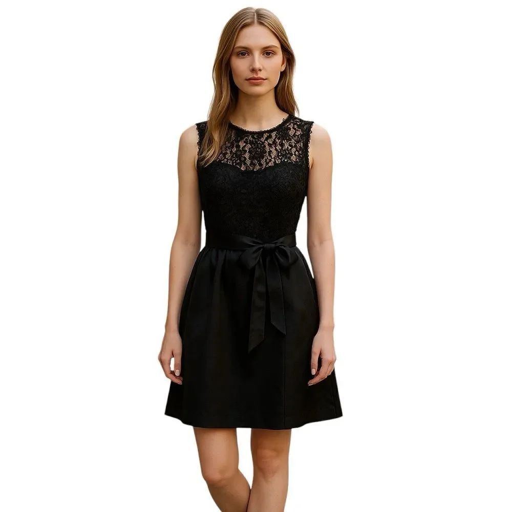 Banana Republic 2 Sleeveless Lace Bodice Satin Bottom Knee Length Cocktail Dress